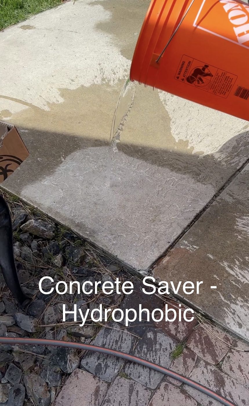 Water beading off treated concrete slab demonstrating hydrophobic protection from Gonano Concrete Saver