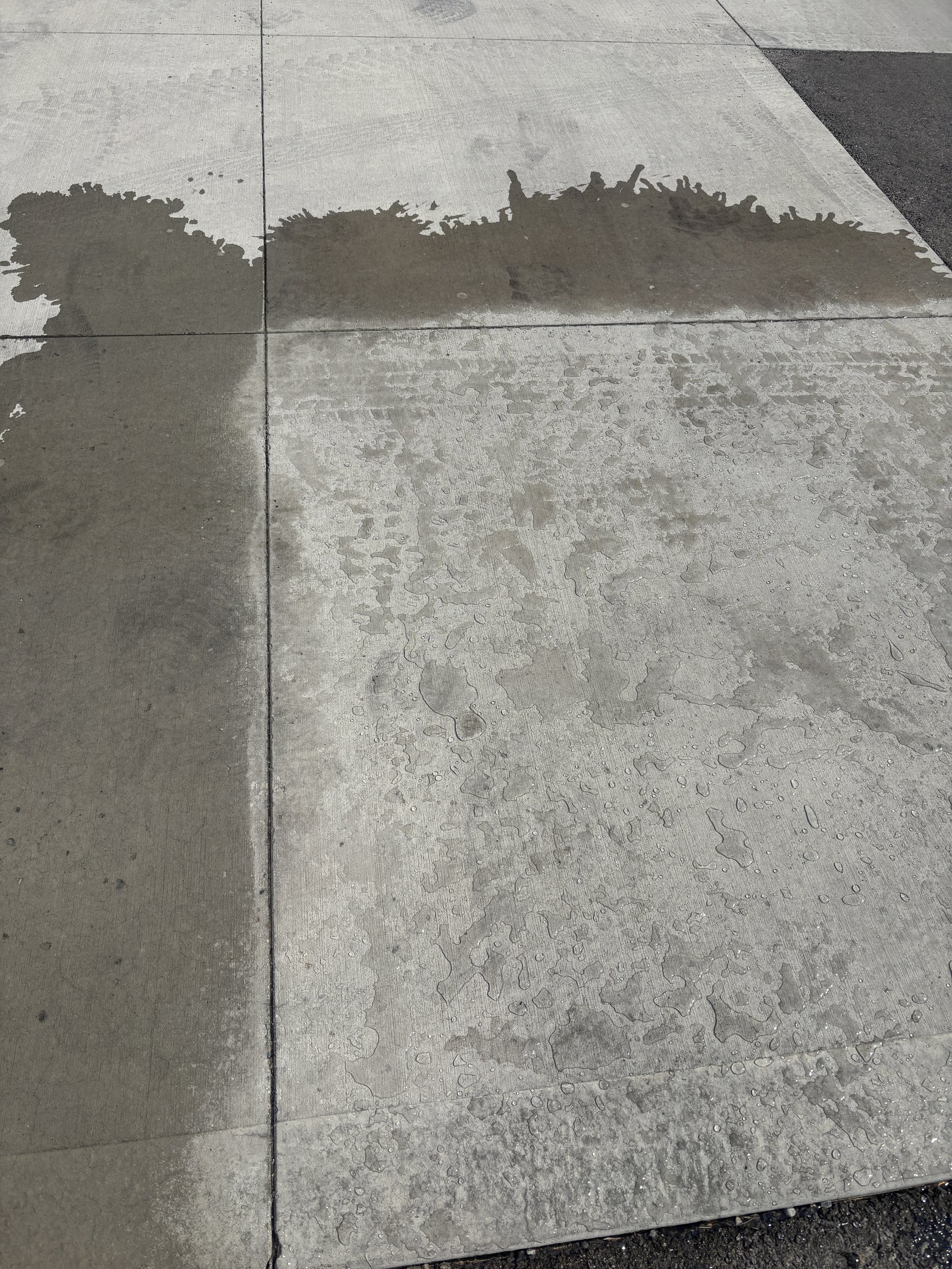 Concrete Saver treated section of a driveway with water beading and running off the surface