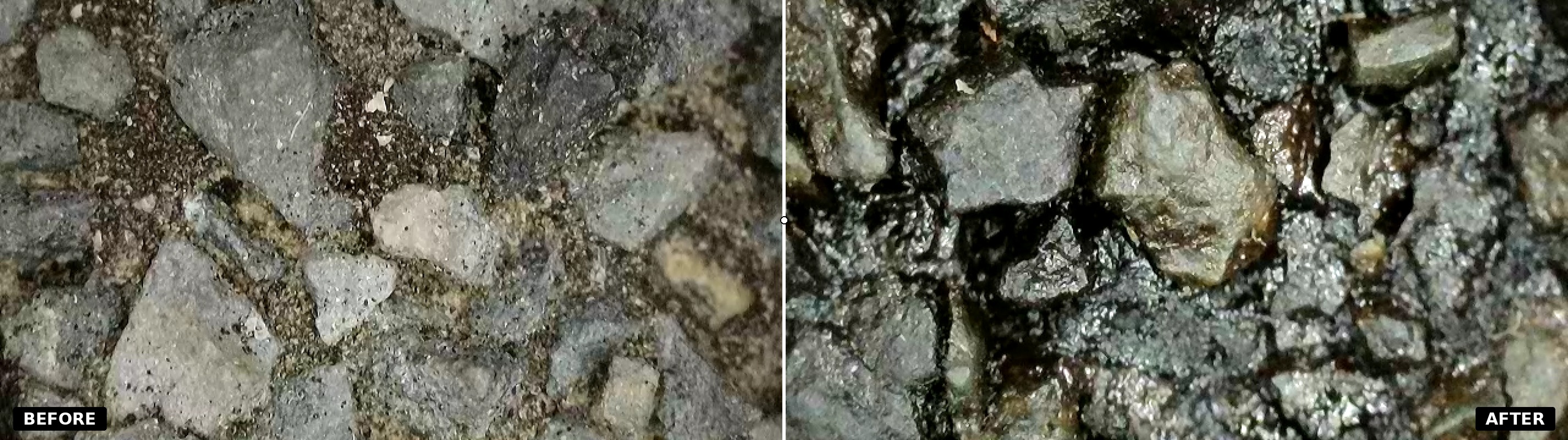 Magnified microscope comparison of untreated versus Gonano-treated shingle granules